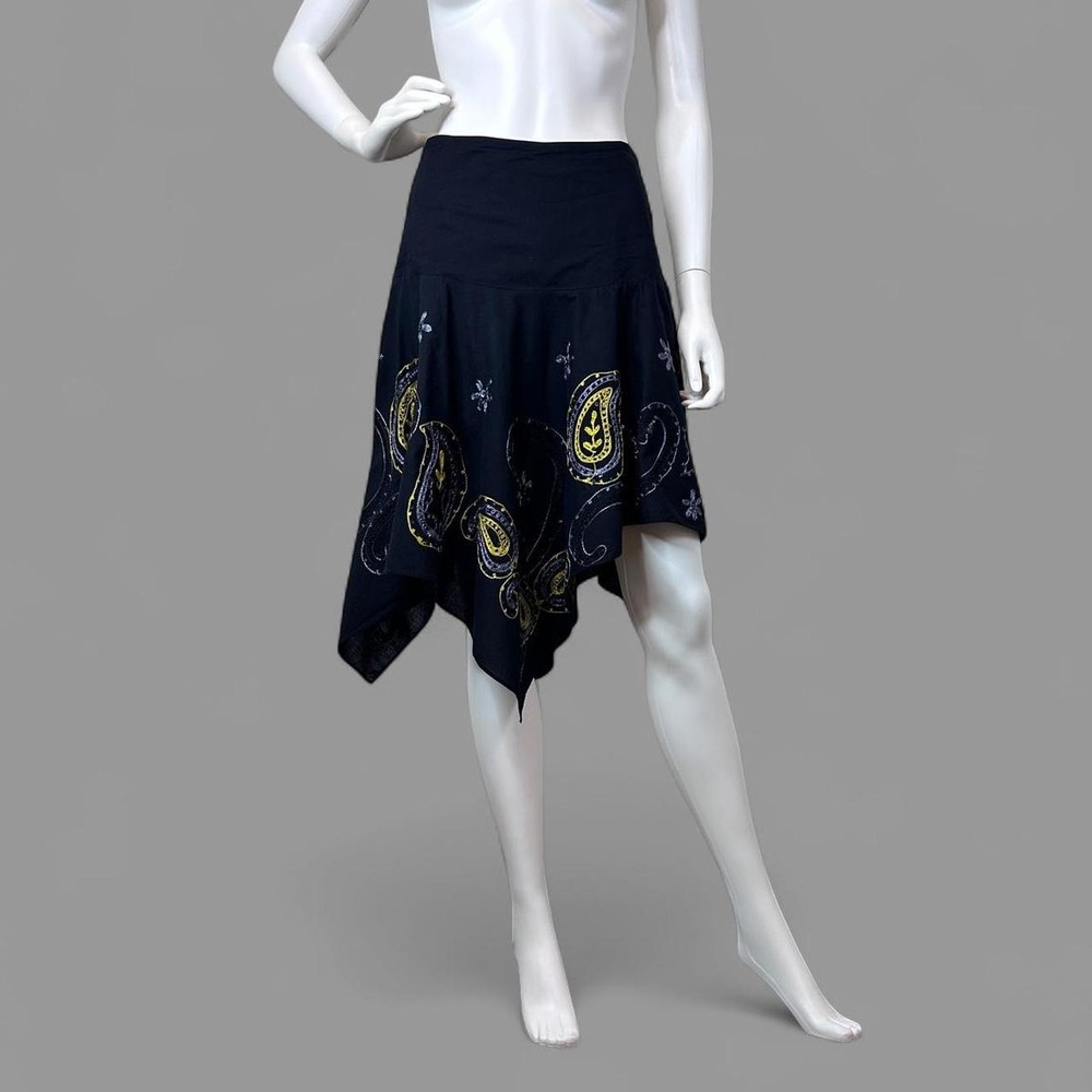 Vintage Cute Options Black Paisley Sequin Handkerchief Skirt S Y2K Boho Fairy